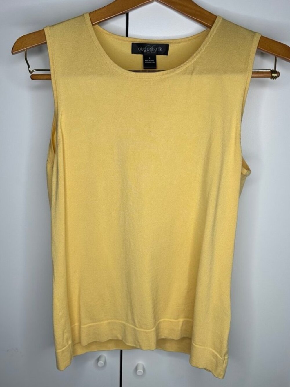 August Silk Yellow Sleeveless Silk Blend Knit Top Size L